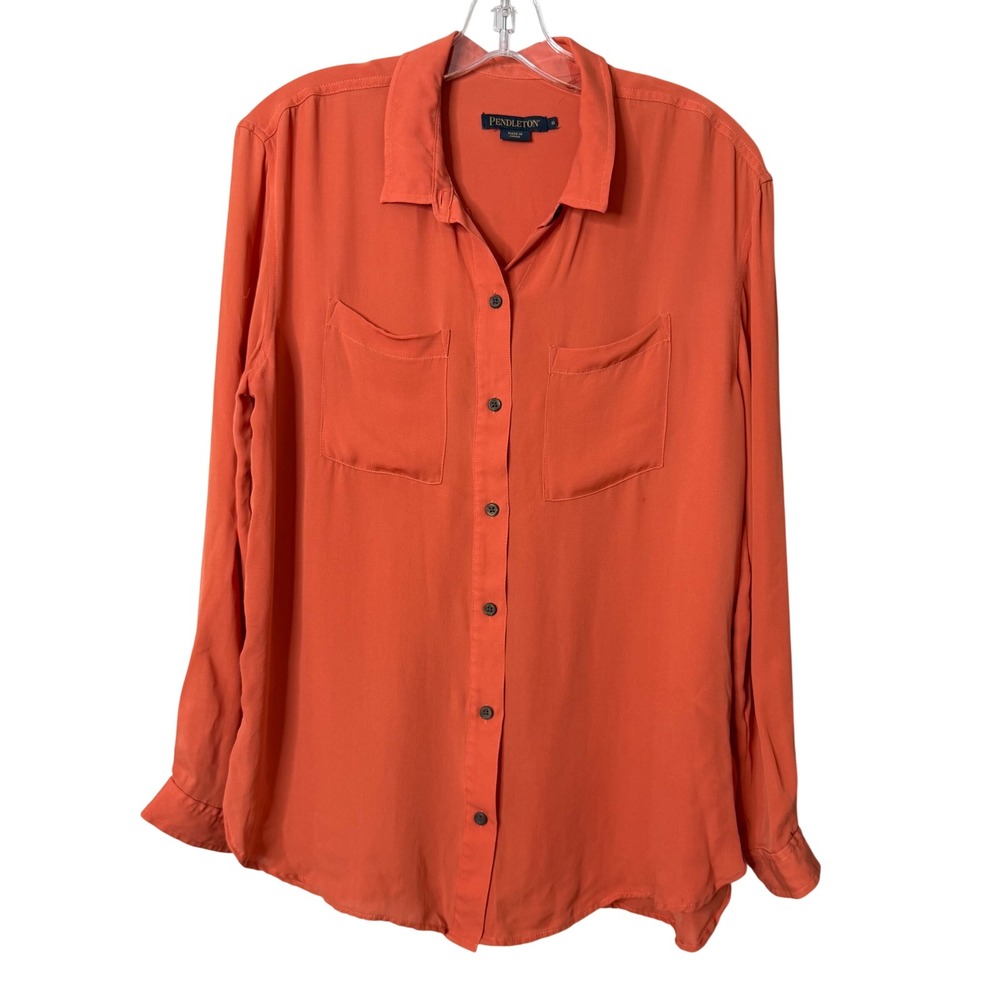 Pendleton Button Down Shirt Womens Small Orange 100% Silk Quiet Luxury Old Money